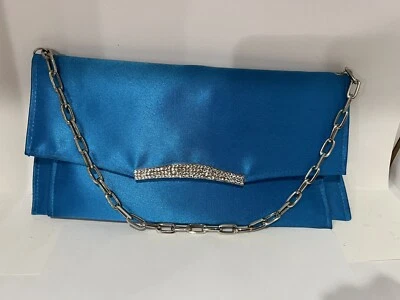 Tina Carol Bolso de Mano de Noche Satinado Bolso sin asas Estrás - Topacio Azul Nuevo Foto 1 de 4