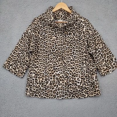 Топ Chicos женский размер 0 маленький черный леопард анималистический принт ложный вырез большой L - Изображение 1 из 4