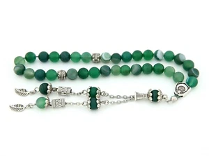 Matte Green agate gemstone 33 beads Islamic Prayer Beads Misbaha Tesbih 125036 - Picture 1 of 5