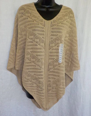 Poncho Jeanne Pierre Vintage Años 90 Talla L Nuevo con Etiquetas Beige Algodón Cuello en V Tejido Mixto  Foto 1 de 4