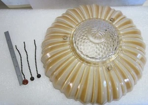 Stunning 3 Hole Ceiling Shade Art Deco Rare Daisy Shaped Honey, White & Clear - Picture 1 of 9