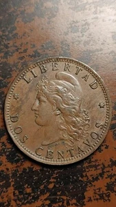 1890 Argentina 2 Dos Centavos  Nice Original AU Great Surfaces            *R041* - Picture 1 of 2