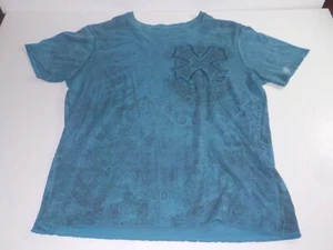 Helix V Neck Men’s Large Shirt Grunge Emo Goth Y2K Blue AOP (0210) - Picture 1 of 7