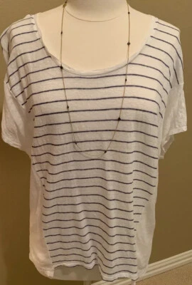 Top VINCE Damas Fluido Mediano/Grande Lino Tejido Blanco y Negro Rayas Foto 1 de 4