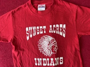 Youth Small Vintage Sunset Acres Indians Hanes Red T-Shirt - Picture 1 of 6