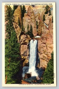 Postkartenturm Falltürme Yellowstone Nationalpark Vintage Leinen unbenutzt Wyoming WY - Bild 1 von 2