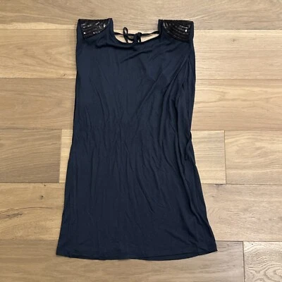 NWT Topshop Ink/Navy/Black Open Back Embellished Sequin Shoulder Evening Top 10 - Image 1 of 4