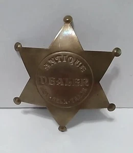 Vintage Fox Stamp ANTIQUE DEALER Solid Brass 6 Point Star Badge Pin  - Picture 1 of 5