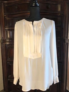 Lucky Brand V-neck Long-Sleeve Sheer Tuxedo Pleat Ivory Dress Shirt Small - Picture 1 of 8