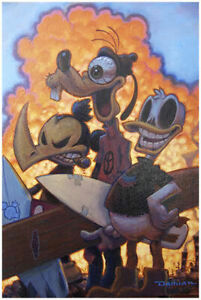 3 Amigos by Damian Fulton Surf Monster Donald Duck Goofy Fine Tattoo Art Print