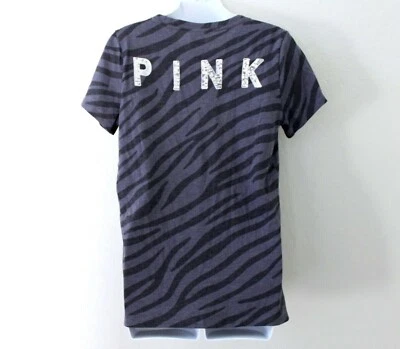 Victoria's Secret 粉色短袖斑马闪亮完美 V 领 T 恤灰色 M 码 — 第 1/3 张图片