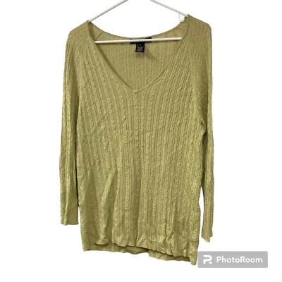 Suéter Ellen Tracy Viscosa Bambú Cachemira Tejido con Cable Cuello en V Verde Para Mujer Talla L Foto 1 de 4