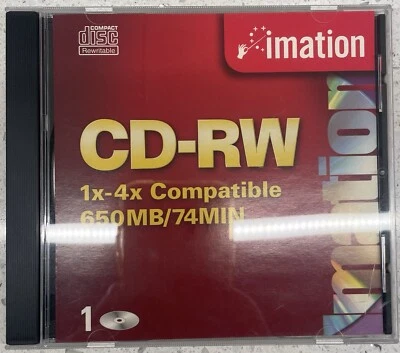 Imation CD-RW 650MB/74MIN DISC, 1x-4x Compatible, Single disc Brand New! (P) - Image 1 of 2