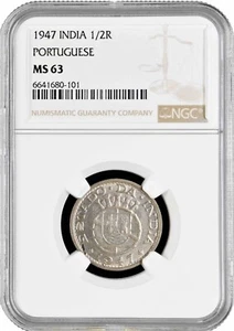 India - Portuguese 1/2 rupia 1947, NGC MS63, "Portuguese Administration - 1961" - Picture 1 of 2