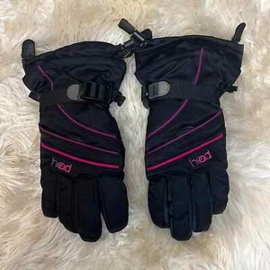 NEW Head juniors black kids fleece lined ski gloves pink purple warm size L - Picture 1 of 12