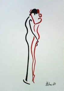 H.Schmidt Akt Erotik*Glück*Kamasutra liebespaar frau paar deko original Aquarell - Bild 1 von 1