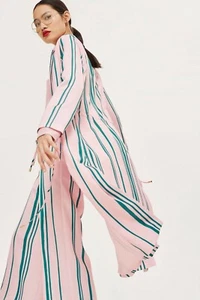 BNWT Topshop Striped Pink Green Long Light Summer Duster Jacket Coat UK 10 38 6 - Picture 1 of 11