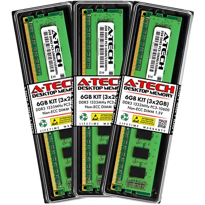 6GB Kit 3x 2GB DDR3-1333 DIMM Corsair TR3X6G1333C9 Equivalent Desktop Memory RAM - Image 1 of 2