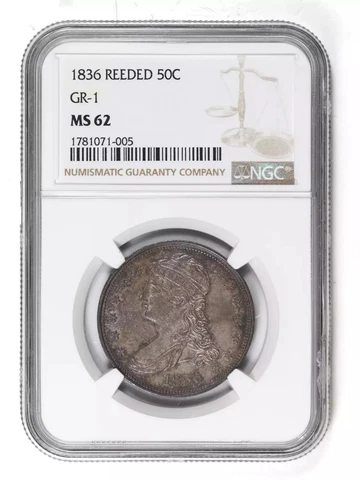 1836 Capped Bust Half Dollar, Reeded Edge NGC MS-62 GR-1 Cover