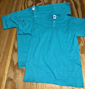 Lot Of 2 Youth Vintage Russell Athletic 2 Button Henley Large Deadstock Teal - Picture 1 of 8