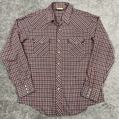 VTG Saturdays in California Plaid Western Style Pearl Snap Shirt Men's XL 17.5 - Image 1 of 4