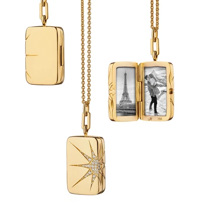 Luxury Gold Photo Locket Necklace Celestial Sun Moon Star Crystal Pendant Gift - Image 1 of 4