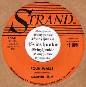 Memphis Slim blues/R&B 45 rpm "Four Walls" b/w "Lonesome" on Strand Records - Picture 1 of 2