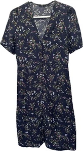 Uniqlo Navy Floral Button Up Shirt Dress Size S Summer - Picture 1 of 11