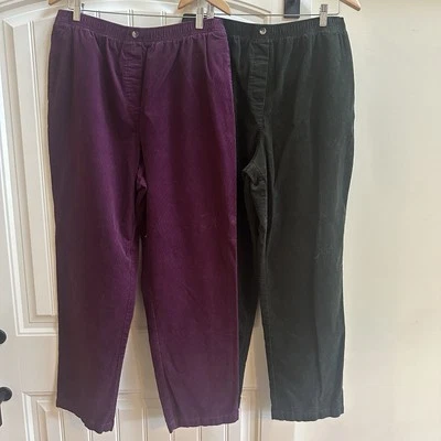 Appleeeds Lote de 2 Pantalones de Pana Cintura Elástica Pull-On Negro Púrpura 16 Foto 1 de 4