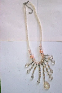 Statement Necklace Beach Boho Style Clear Pink  Lucite & Glass Seed Beads 18" +3 - Picture 1 of 3