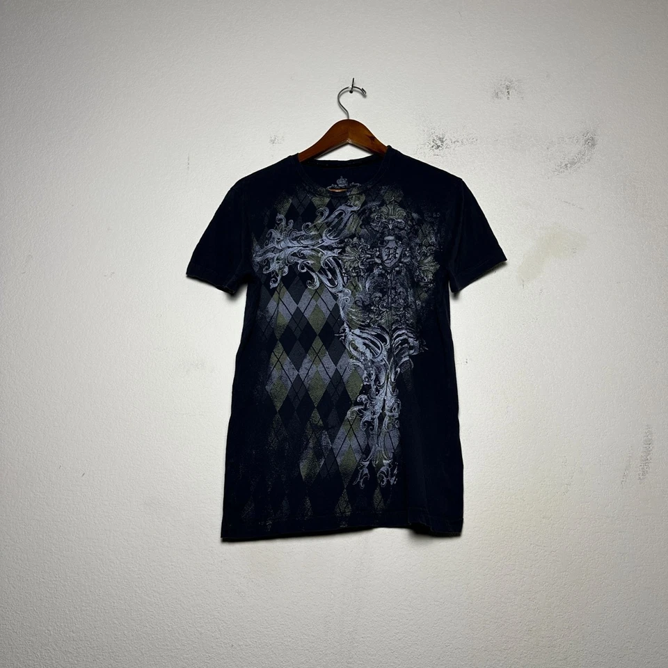 Camiseta Gráfica Helix Hombres L Y2K Punk Argyle Vancoulosa Negra Cuadros Punk Foto 1 de 4