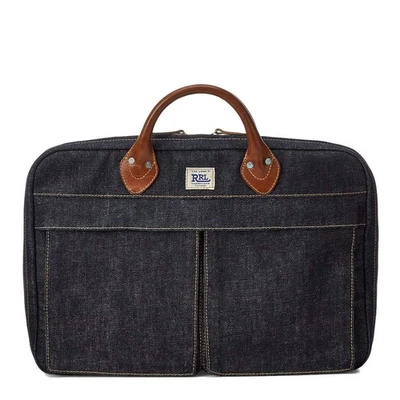 RRL by Ralph Lauren Leather-Trim Denim Briefcase Indigo - Image 1 of 4