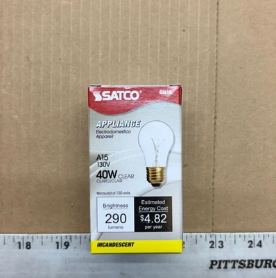 SATCO 40W Light Bulb Appliances Clear 130v PN: S3810 - Image 1 of 4