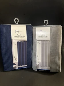 Mainstays Stoff Duschvorhang Waffelmuster Marineblau oder Grau 72"x72"/Plz Pm Auswahl - Bild 1 von 5