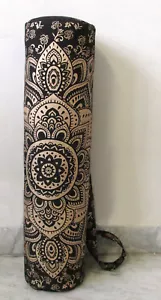 Mandala Black Golden Yoga Gym Mat Carry Bag With Shoulder Strap Carrier Bags - Picture 1 of 4