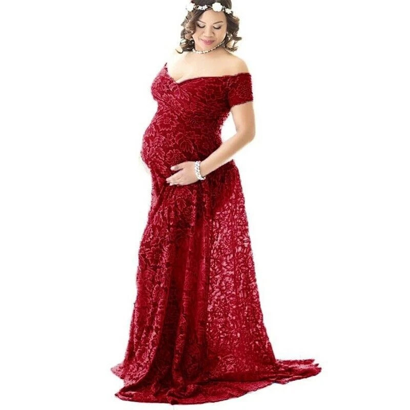Maternity Dresses Baby Shower Sexy Lace Fancy Pregnancy Dress Photo Shoot Gown - Image 1 of 4