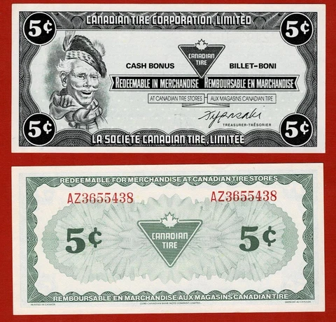 Canadian Tire Money 5c CTC S06-B AU Red Serial AZ3655438  F. Sasaki signature Cover