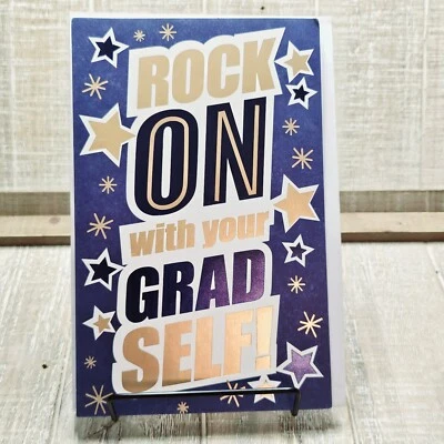 Tarjeta de graduación American Greetings 6x8 estrellas doradas azules rock on felicitaciones Foto 1 de 4