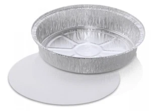 9" Round Aluminum Foil Food Take-Out Pan Container w/Board Lid Disposable Tins - Picture 1 of 2