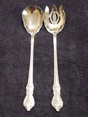 Reed & Barton Serving Fork & Spoon Heritage Mint OLDE ENGLISH Hammered  - Image 1 of 4