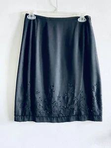 Emma James Black Knee Length Lined Skirt with Beaded Hem Accents Womens Size 6 - Picture 1 of 8