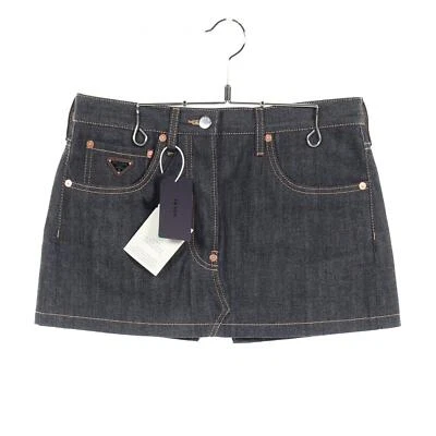 Minifalda vaquera con ribete PRADA #38 GFD179 algodón azul índigo usada - Imagen 1 de 4
