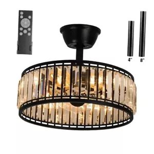 16Inch Industrial Ceiling Fan Light with 2 Downrods,Crystal Caged Fan Black-01 - Picture 1 of 8