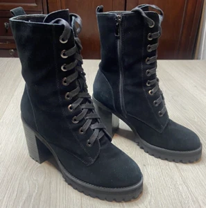 Vince Camuto Orionan Boots Womens 8.5 Black Suede Lace Up Witchy Grunge Combat - Picture 1 of 9