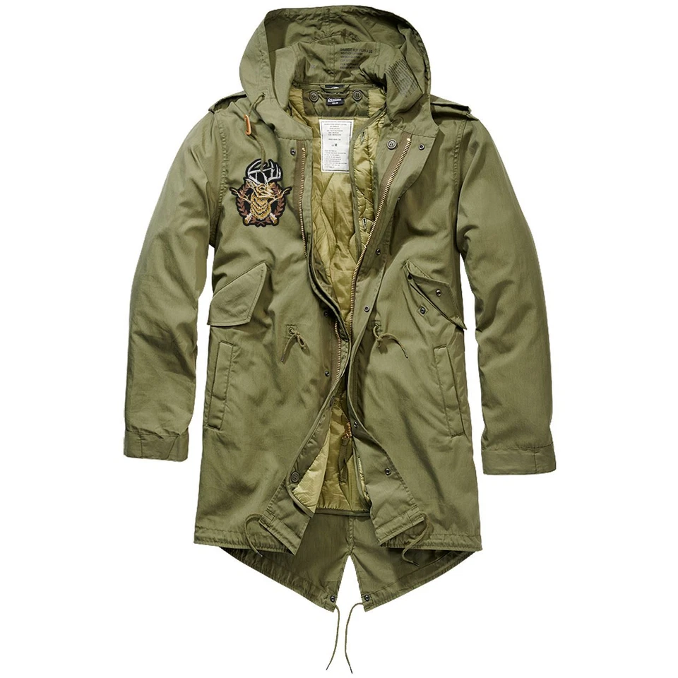 Herren Fishtail Parka lang Winter Jacke mit heraustrennbaren Futter Hirsch Motiv - Bild 1 von 1