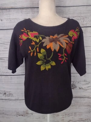 Suéter Norton McNaughton Vintage Mujer Hoja Pequeña Bordado Otoño Manga Corta Foto 1 de 4