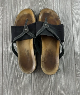 NAOT Sandals Womens 41 US 10 Black Slides Cork Made In Israel Flats Leather Top - Image 1 of 4