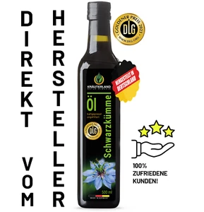 KRÄUTERLAND Schwarzkümmelöl 500ml ungefiltet kaltgepresst täglich FRISCH  - Bild 1 von 12