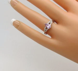 Birnenschliff lila Amethyst mit Diamant Chip Akzenten 925 Sterling Silber S/8 Ring E - Bild 1 von 12