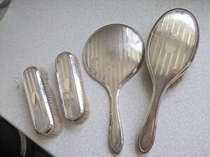 ANTIQUE STERLING SILVER -  DRESSING TABLE VANITY SET - BRUSHES  MIRROR - 1916